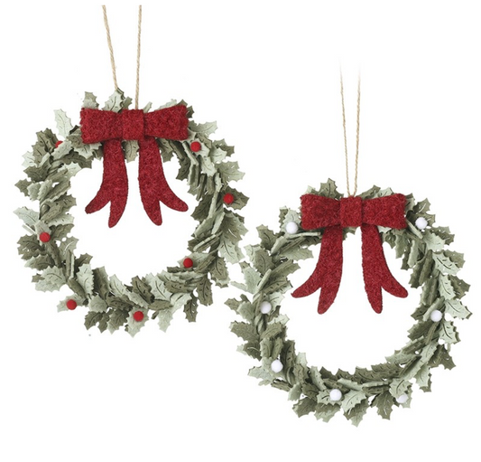 felt holly leaf wreaths with red bow mix