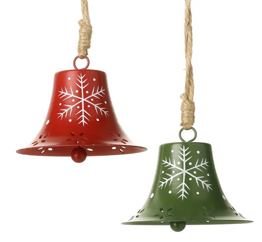 red & green metal bell hanger