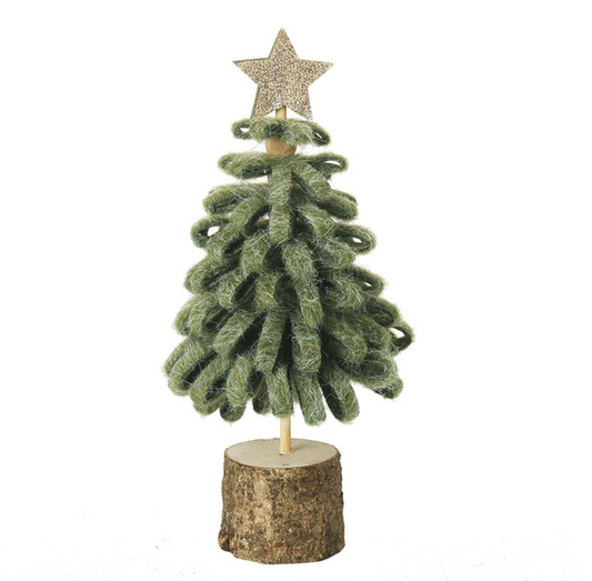 green loop tree with star & wood base