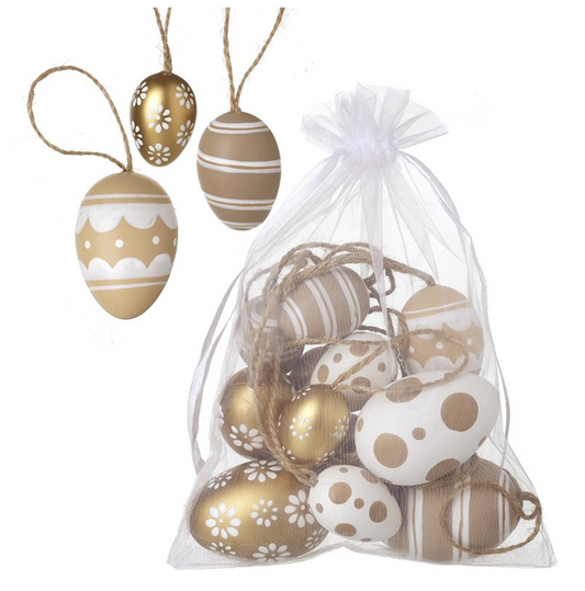 painted eggs in organza bag set 16