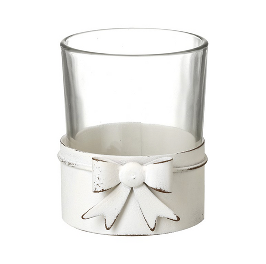 white metal bow t-light holder sml