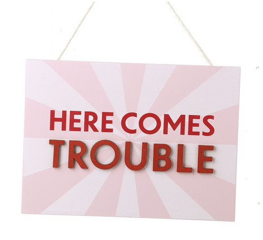 pink here comes trouble plaque