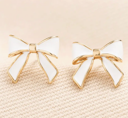 gold white bow studs