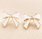 gold white bow studs