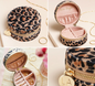 leopard print velvet round travel jewellery case