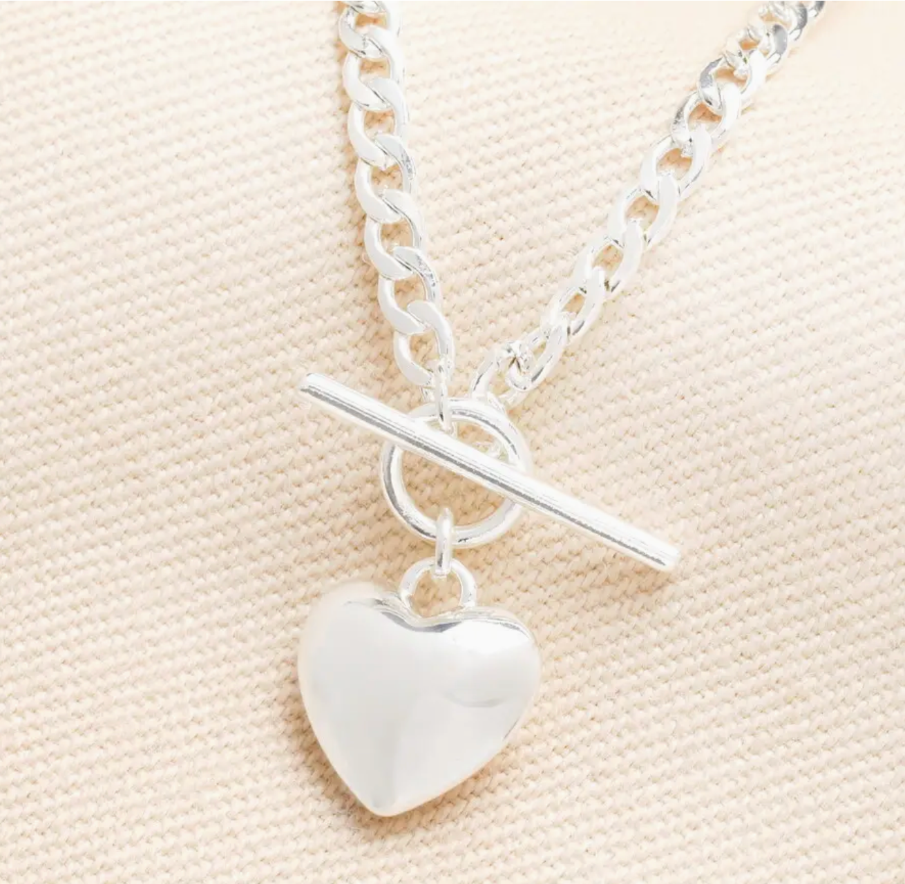 silver heart tbar necklace