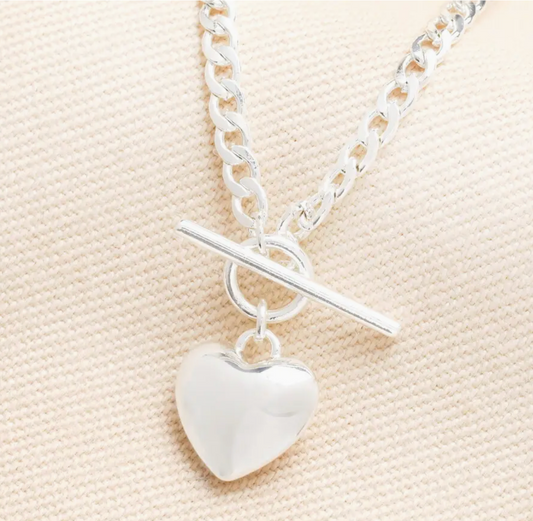 silver heart tbar necklace