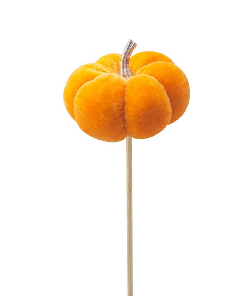 orange velvet pumpkin silver stem stick