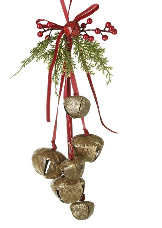 christmas bells red ribbon hangers