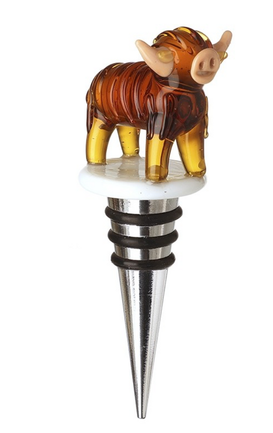 glass little highland cow bottle stopper