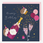 Hedgehogs pop champagne birthday card