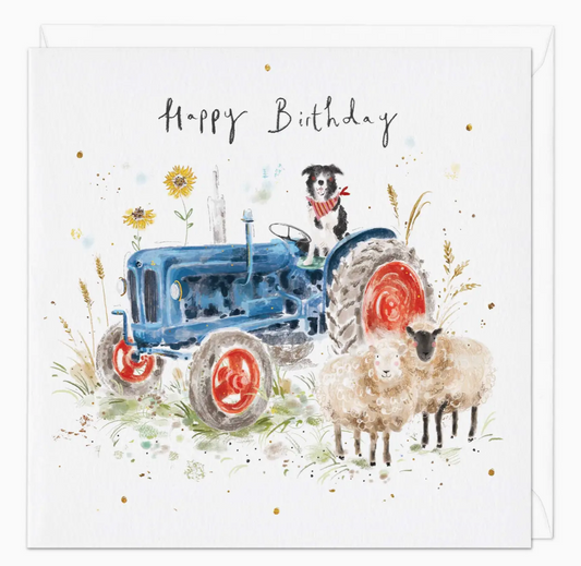 sheepdog tractor birthday card