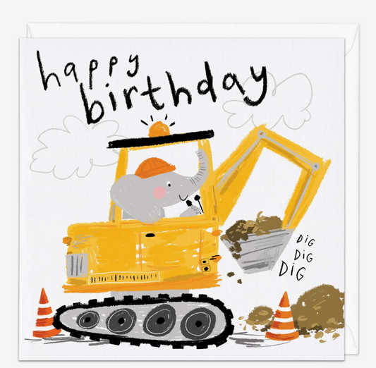 elephant digger birthday card