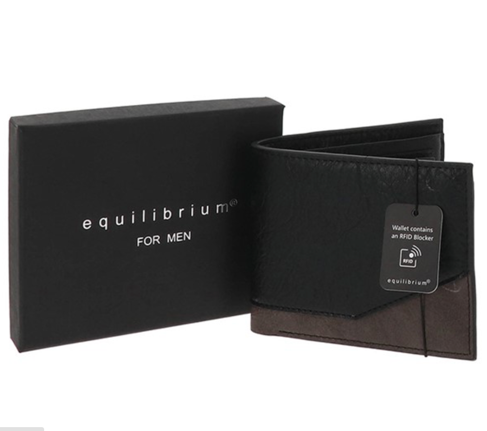 EQ For Men Two Tone Modern RFID Wallet Black Grey