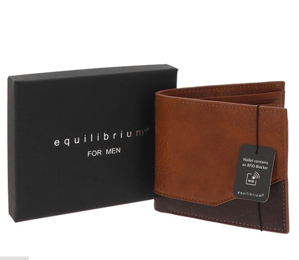 EQ For Men Two Tone Modern RFID Wallet Tan Brown