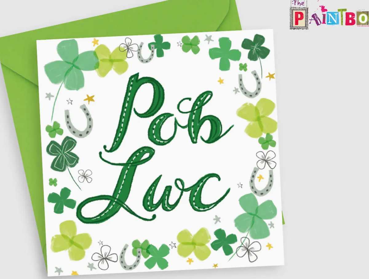 Pob Lwc - Good Luck - Shamrocks - Welsh Greeting Cards