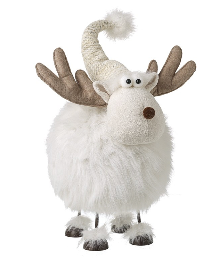 white fluffy moose with wobble legs