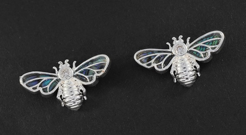 Paua Shell Bee Silver Plated Earrings