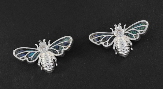 Paua Shell Bee Silver Plated Earrings