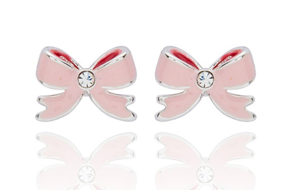 Girls Pretty Bow Silver Plated Stud Earrings