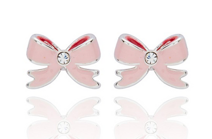 Girls Pretty Bow Silver Plated Stud Earrings