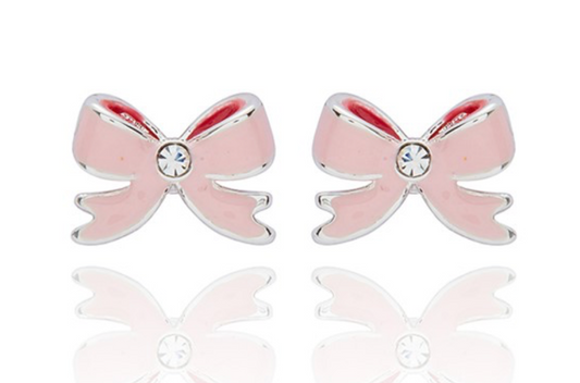Girls Pretty Bow Silver Plated Stud Earrings