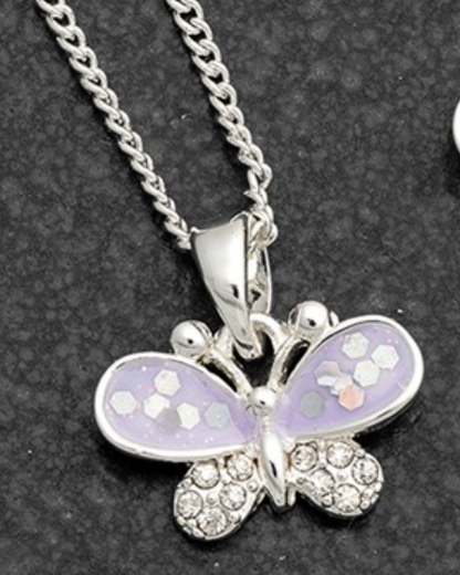 Girls Glitter Sparkle Butterfly Silver Plated