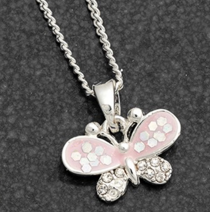 Girls Glitter Sparkle Butterfly Silver Plated