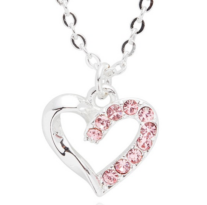 Girls Pretty Sparkle Heart Silver Plated Necklace