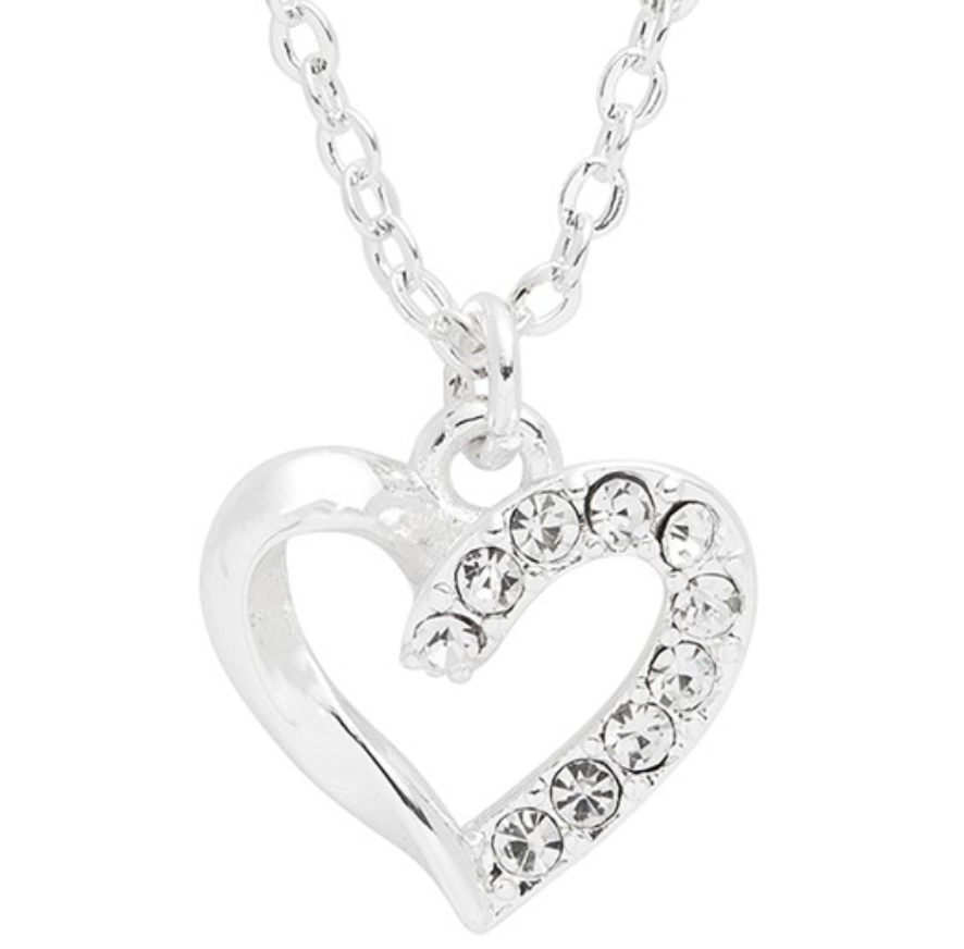 Girls Pretty Sparkle Heart Silver Plated Necklace