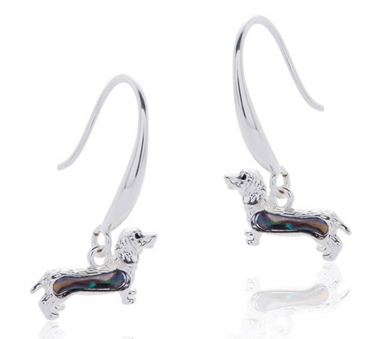 Paua Shell Dachshund Silver Plated Earrings