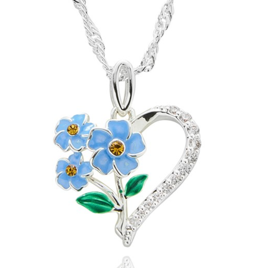 Forget Me Not Dainty Heart Silver Plated Necklace