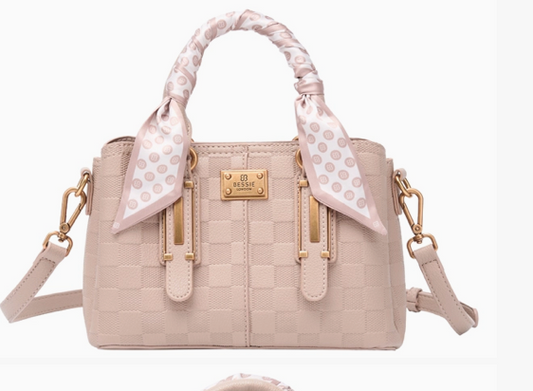 Checkerboard Buckle Tote With Scarf - Khaki