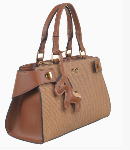 Herringbone textured tote tan