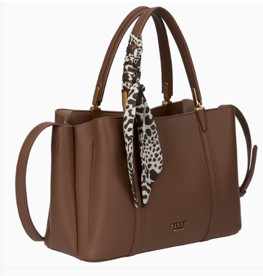 Office tote with scarf tan