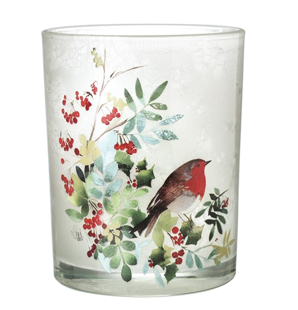 Glass robin t-light holder