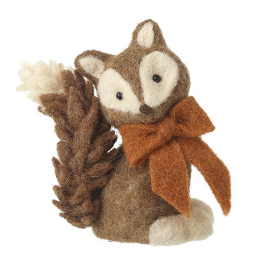 Brown felt fox with bow ornament