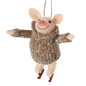 Pig in skates wearing brown jumper