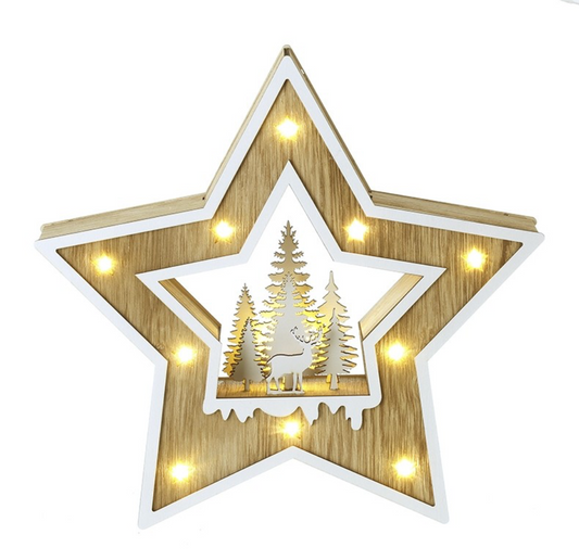 Natural Plywood Star Scene Light Up
