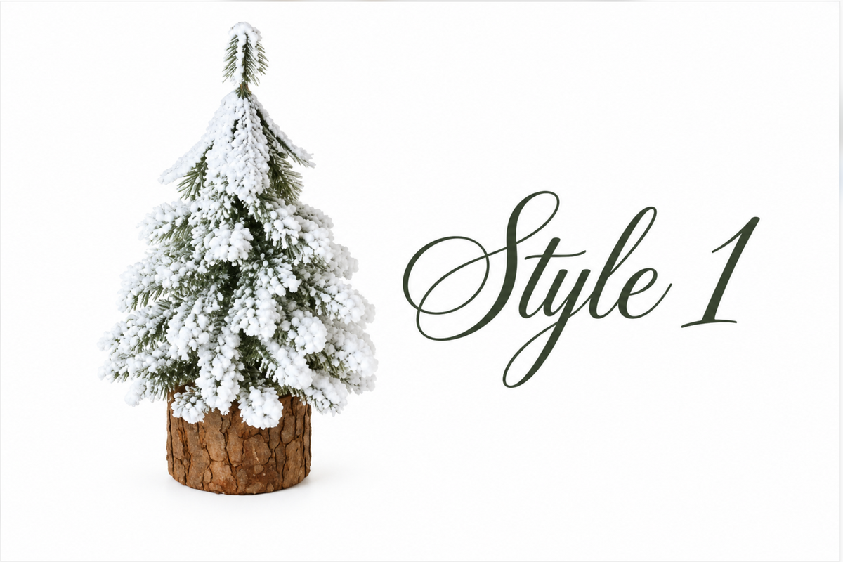 Mini Snowy Xmas Tree On Wood Base