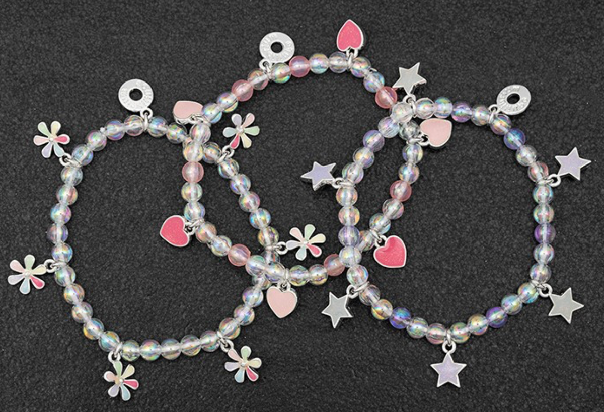 Girls colourful silver plated charm bracelet
