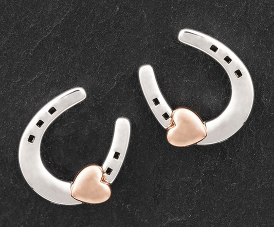 Equestrian Lucky Horseshoe Two Tone Earrings