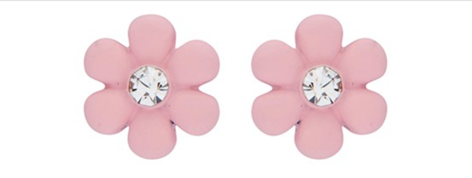 Girls colourful daisies silver plated stud