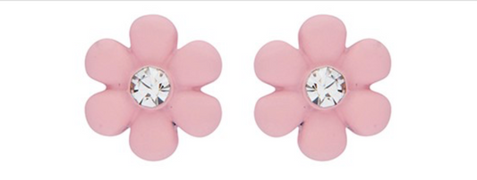 Girls colourful daisies silver plated stud