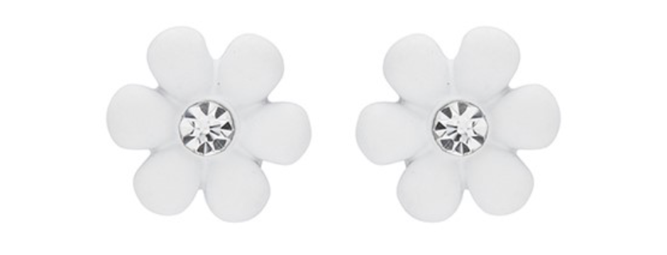 Girls colourful daisies silver plated stud