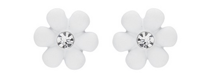 Girls colourful daisies silver plated stud