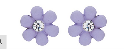 Girls colourful daisies silver plated stud