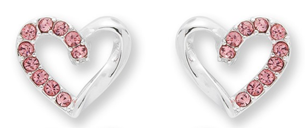 Girls pretty sparkle heart silver plated earrings