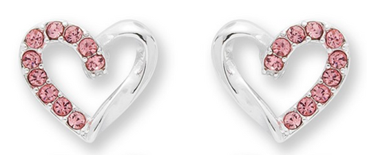 Girls pretty sparkle heart silver plated earrings