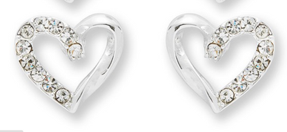 Girls pretty sparkle heart silver plated earrings